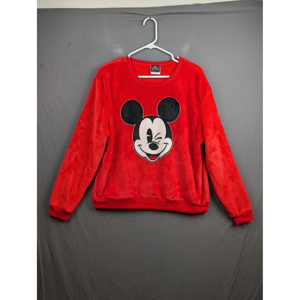 Disney Mickey‎ Mouse Winking Face Red Fleece Sweatshirt XL Pullover